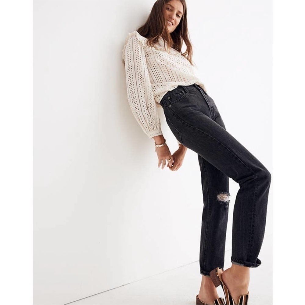 Madewell The Perfect Vintage Jeans Roxstone Wash Knee-Rip Raw Fray Hem Size 24